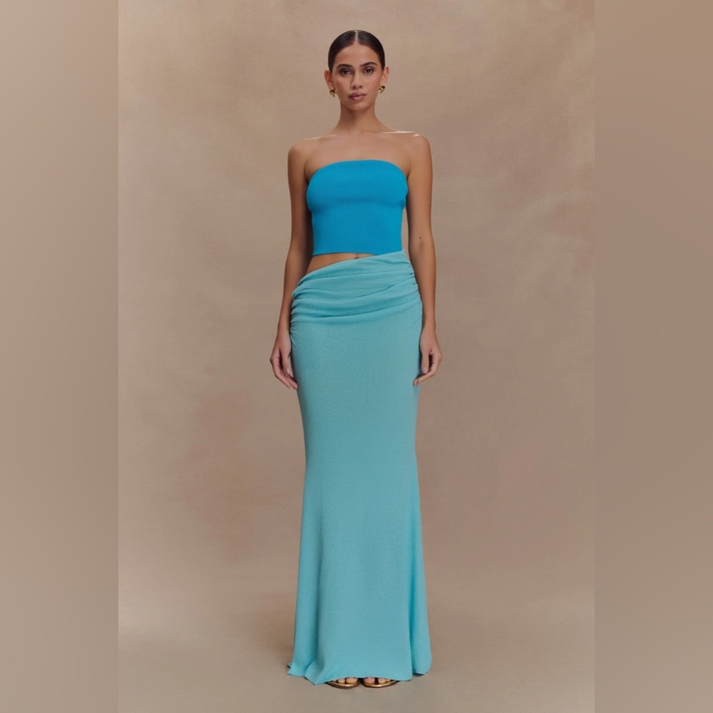 Meshki- Jasiel Strapless Knit Maxi Dress - Cyan Blue